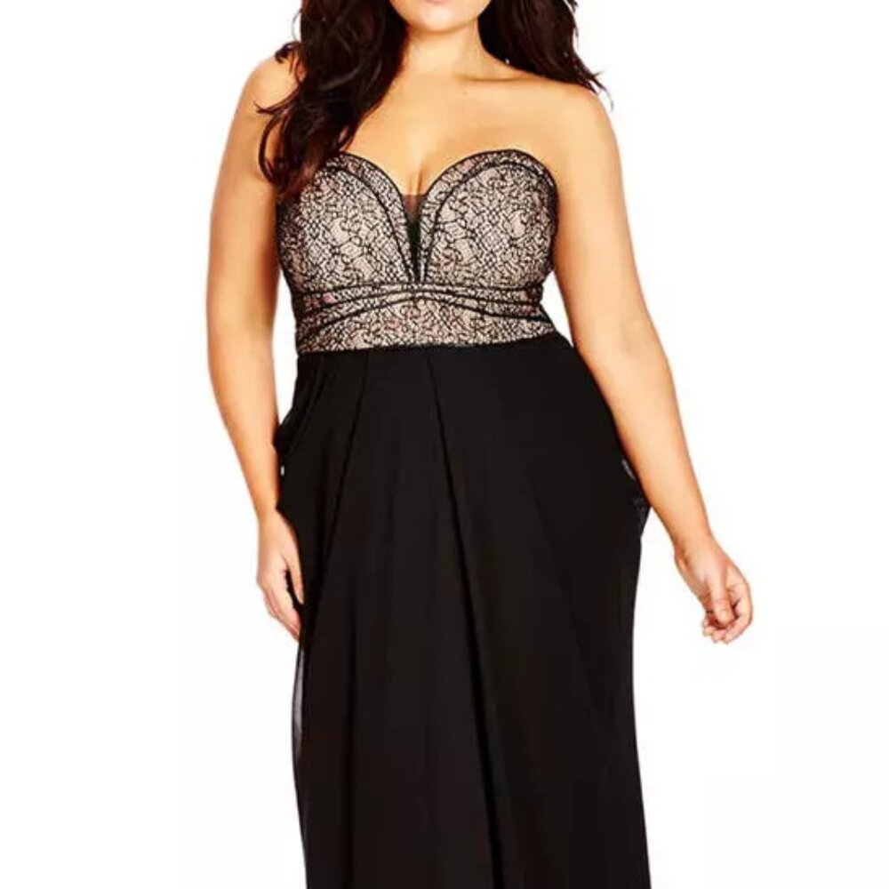 City Chic Motown Draped Black Chiffon Maxi Dress